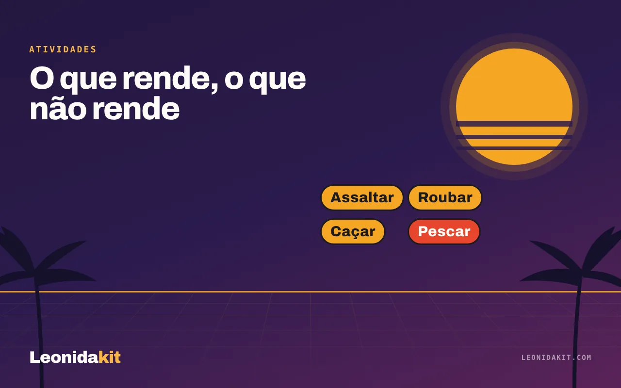 Ilustração Leonidakit: uma roda de atividades estilizada, cinco fatias em âmbar, coral e noite, sem nenhuma imagem do jogo