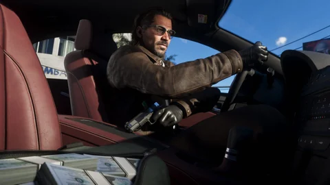 Raul Bautista au volant, un pistolet marqué CAPO contre la jambe, capture officielle de GTA VI