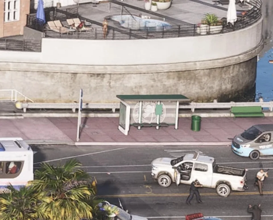Offizieller Screenshot aus GTA VI: Bushaltestelle
