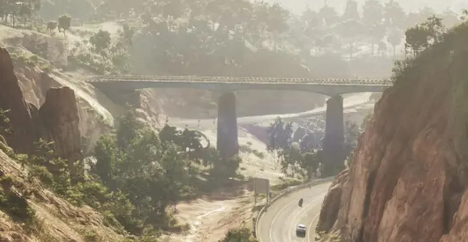 Screenshot ufficiale di GTA VI: Train Bridge